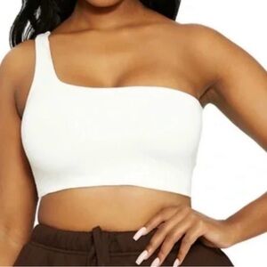 White One-Shoulder Crop Top- naked wardrobe 
never worn